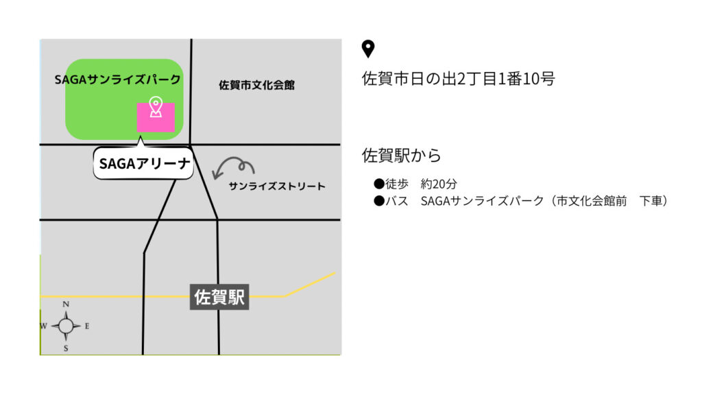 佐賀駅からSAGAアリーナまでの簡略地図